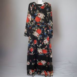 👗NEW Black Floral Print Maxi Dress Black Lace Size Large by Urban Modesty👗